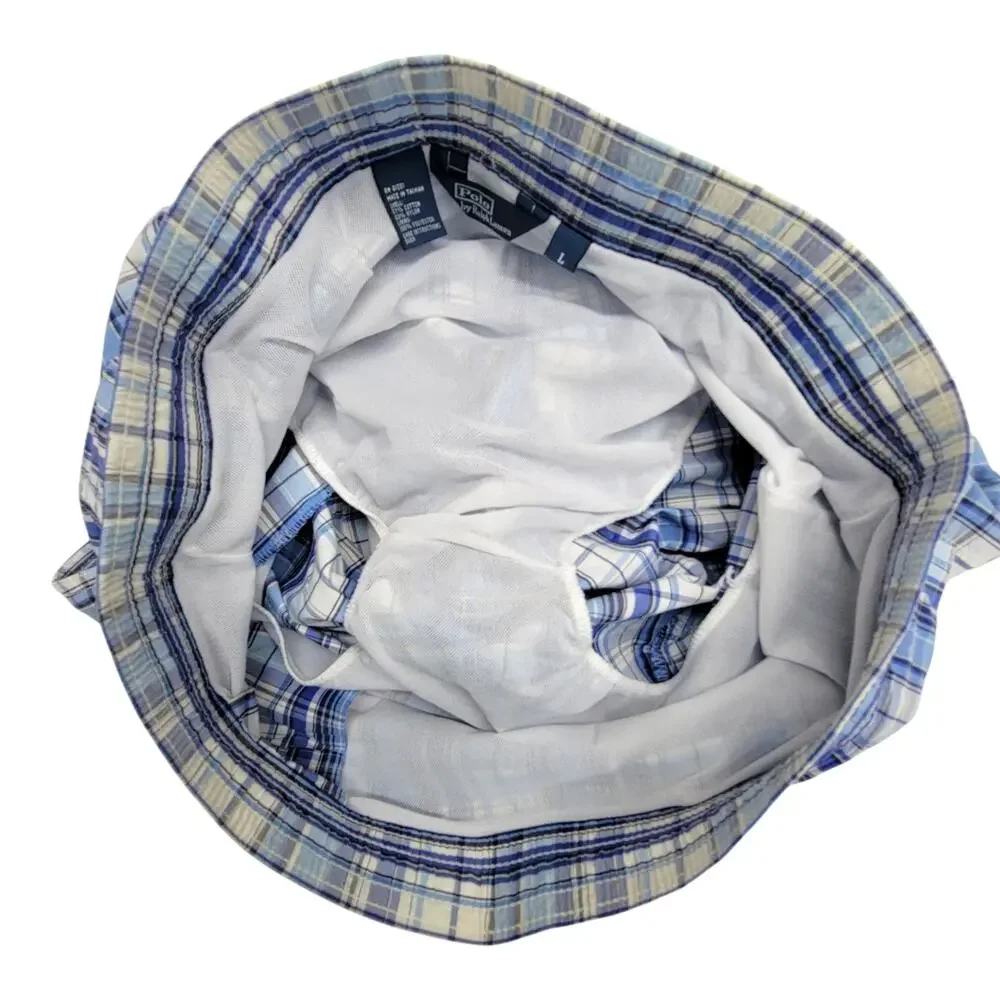Polo Ralph Lauren Mens L Swim Trunks Blue Plaid Board Shorts Bathing Suit Pony